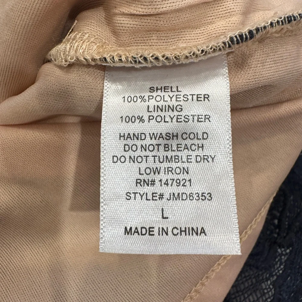 Love Culture Navy Lace Midi Dress Nude Lining Scalloped Hem Size L - Picture 8 of 9